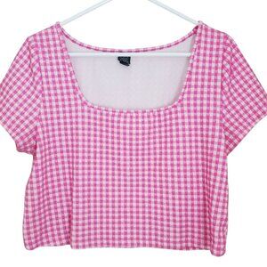 Womens Crop Top‎ Size XXL Stretch Pink Gingham Coquette Cottagecore Peasant Twee